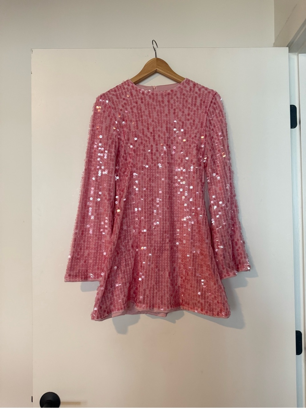 Pink Sequin Long Sleeve Mini Dress